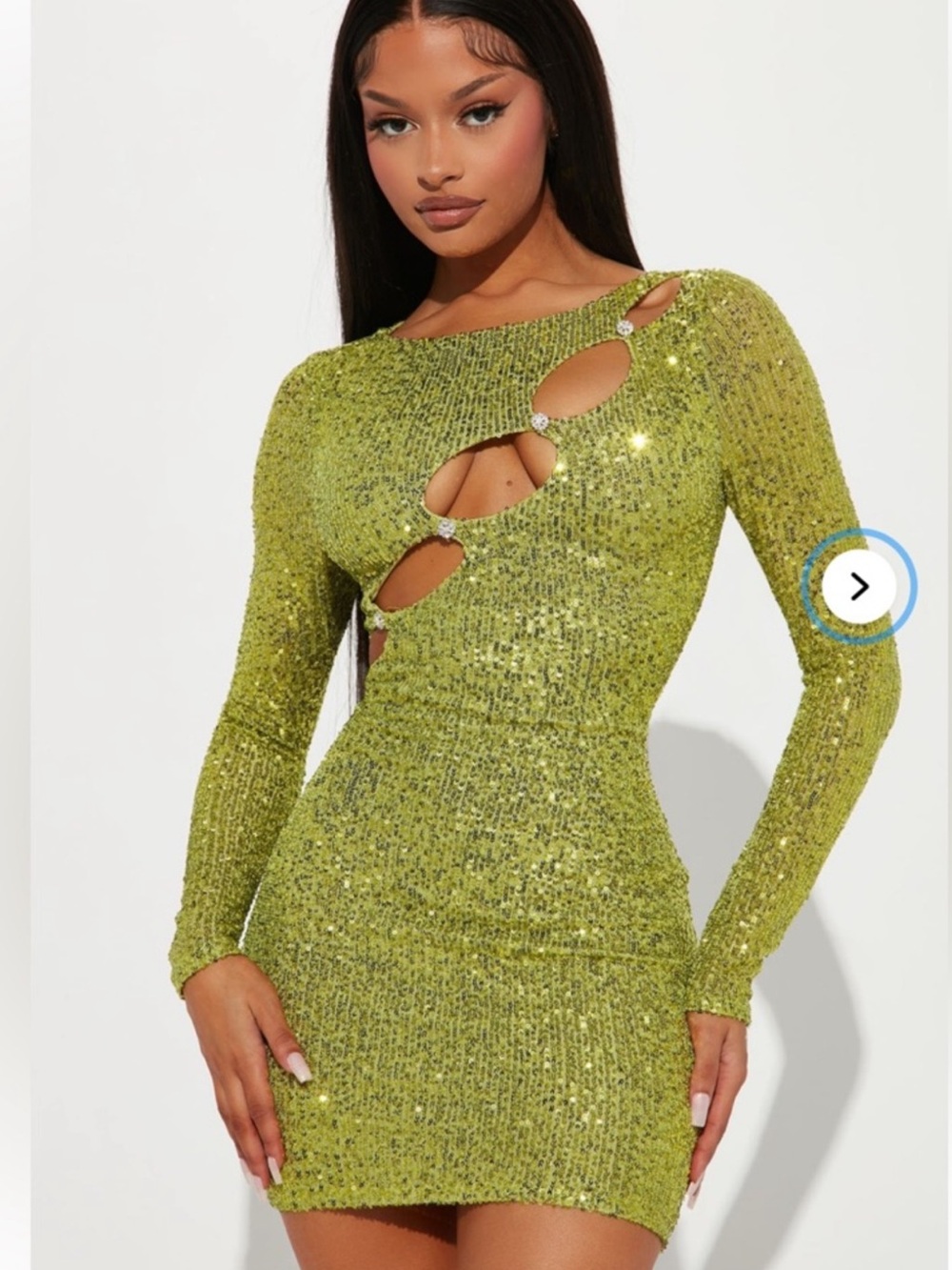 Fashion Nova “Hey Baby” Lime Green Sequin Mini Dress | Size M | US 7 Cutout